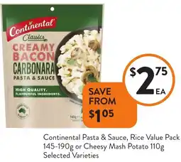 Foodworks Continental Pasta & Sauce, Rice Value Pack or Cheesy Mash Potato offer