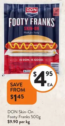 Foodworks DON Skin-On Footy Franks offer