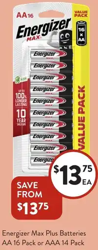 Foodworks Energizer Max Plus Batteries AA or AAA offer