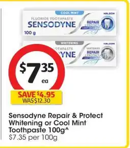 Coles Sensodyne Repair & Protect Whitening or Cool Mint Toothpaste 100g^ offer