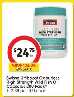 Coles Swisse Ultiboost Odourless High Strength Wild Fish Oil Capsules 200 Pack offer