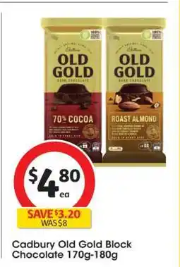 Coles Cadbury Old Gold Block Chocolate 170g-180g offer