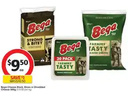 Coles Bega Cheese Block, Slices or Shredded Cheese 500g offer