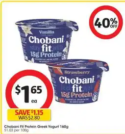 Coles Chobani Fit Protein Greek Yogurt 160g offer