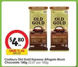 Coles Cadbury Old Gold Espresso Affogato Block Chocolate 180g offer