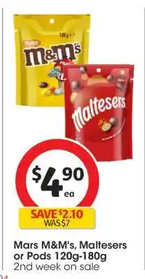 Coles Mars M&M's, Maltesers or Pods 120g-180g offer