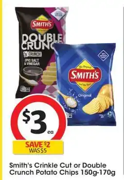 Coles Smith's Crinkle Cut or Double Crunch Potato Chips 150g-170g offer