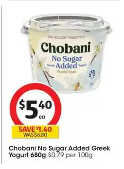 Coles Chobani No Sugar Added Greek Yogurt 680g offer