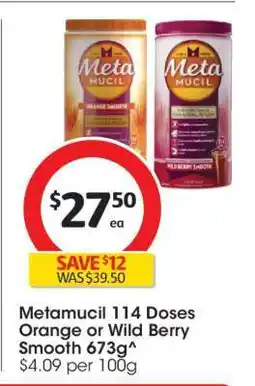 Coles Metamucil 114 Doses Orange or Wild Berry Smooth 673g offer