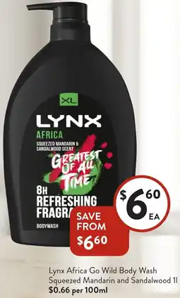 Foodworks Lynx Africa Go Wild Body Wash Squeezed Mandarin and Sandalwood offer