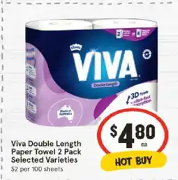 IGA Viva Double Length Paper Towel 2 Pack Selected Varieties offer