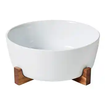 Harris Scarfe Soren acacia ceramic bowl with stand offer