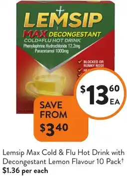 Foodworks Lemsip Max Cold & Flu Hot Drink with Decongestant Lemon Flavour offer