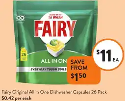 Foodworks Fairy Original All in One Dishwasher Capsules offer