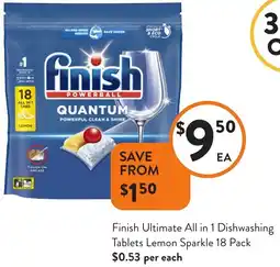 Foodworks Finish Ultimate All in 1 Dishwashing Tablets Lemon Sparkle offer