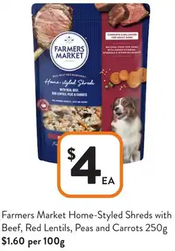 Foodworks Farmers Market Home-Styled Shreds with Beef, Red Lentils, Peas and Carrots offer