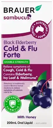 Discount Drug Stores Brauer Sambucus Cold & Flu Forte Oral Liquid 200mL offer