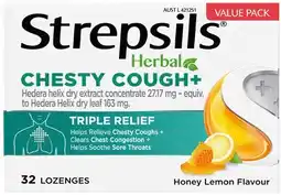 Discount Drug Stores Strepsils Herbal Chesty Cough+ Honey Lemon Flavour 32 Lozenges offer