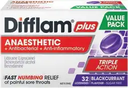 Discount Drug Stores Difflam Plus Anaesthetic Blackcurrant Flavour Value Pack 32 Lozenges offer
