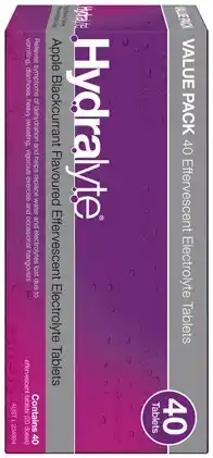 Discount Drug Stores Hydralyte Effervescent Electrolyte Tablets Apple Blackcurrant Flavour 40 Pack offer