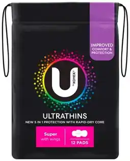 Discount Drug Stores U By Kotex Ultrathins Pads Super With Wings 12 Pack offer