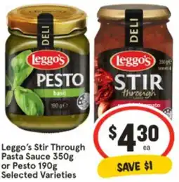 IGA Leggo's Stir Through Pasta Sauce or Pesto offer