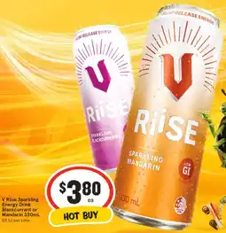 IGA V Riise Sparkling Energy Drink Blackcurrant or Mandarin offer