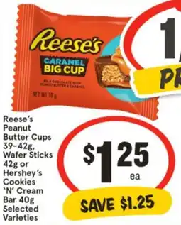 IGA Reese's Peanut Butter Cups, Wafer Sticks or Hershey's Cookies 'N' Cream Bar offer