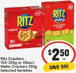 IGA Ritz Crackers or Olina's Wafer Crackers offer