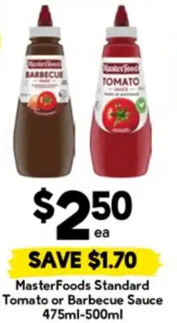Drakes MasterFoods Standard Tomato or Barbecue Sauce offer