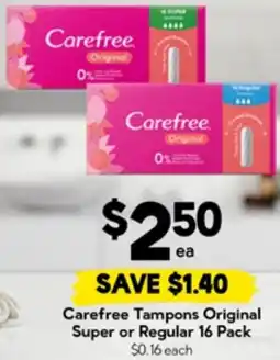 Drakes Carefree Tampons Original Super or Regular offer