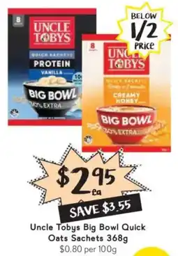 Drakes Uncle Tobys Big Bowl Quick Oats Sachets offer