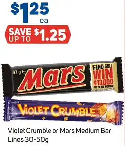 Foodland Violet Crumble or Mars Medium Bar Lines offer