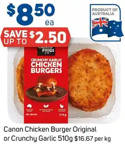 Foodland Canon Chicken Burger Original or Crunchy Garlic offer