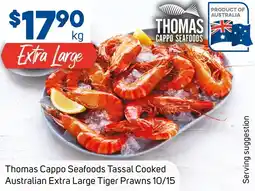 Foodland Thomas cappo seafoods tassal cooked australian extra large tiger prawns 10/15 offer