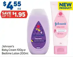 Foodland Johnson's Baby Cream 100g or Bedtime Lotion 200ml offer