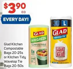 Foodland Glad Kitchen Compostable Bags 20-25s or Kitchen Tidy Wavetop Tie Bags 20-50s offer