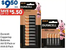 Foodland Duracell Coppertop Batteries AA 10 Pack or AAA offer