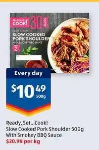 ALDI Ready, Set...Cook! Slow Cooked Pork Shoulder 500g With Smokey BBQ Sauce offer