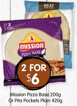Spudshed Mission Pizza Base 200g Or Pita Pockets Plain 420g offer