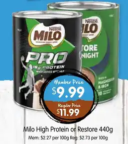 Spudshed Milo High Protein or Restore offer