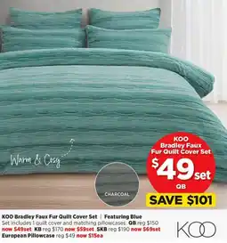 Spotlight KOO Bradley Faux Fur Quilt Cover Set Featuring Blue offer