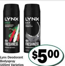 Friendly Grocer Lynx Deodorant Bodyspray Varieties offer