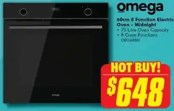 The Good Guys Omega 60cm 8 Function Electric Oven - Midnight offer