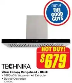 The Good Guys TECHNIKA 90cm Canopy Rangehood - Black offer