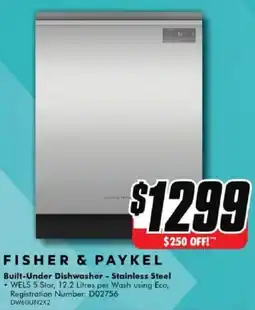The Good Guys FISHER & PAYKEL Built-Under Dishwasher - Stainless Steel offer