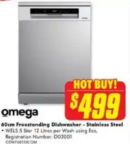 The Good Guys Omega 60cm Freestanding Dishwasher - Stainless Steel offer