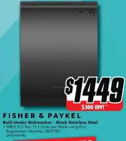 The Good Guys FISHER & PAYKEL Built-Under Dishwasher - Black Stainless Steel offer