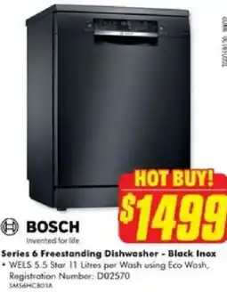 The Good Guys BOSCH Series 6 Freestanding Dishwasher - Black Inox offer