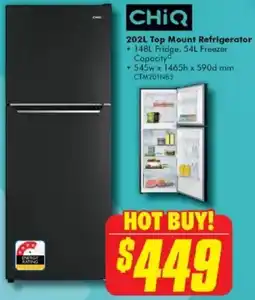 The Good Guys CHIQ 202L Top Mount Refrigerator offer
